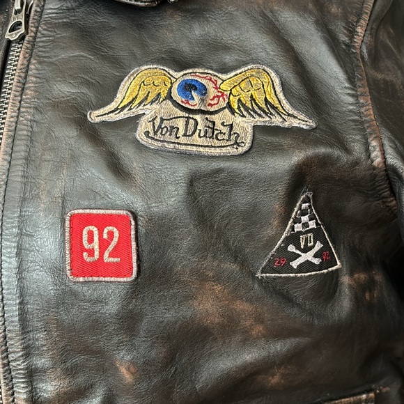 VON DUTCH Leather Pilot Bomber Jacket - Picture 3 of 14